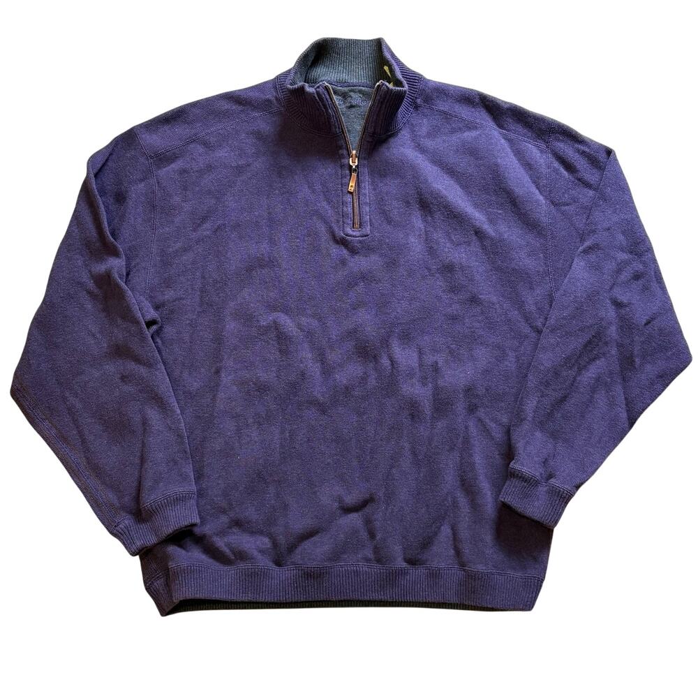 Tommy Bahama Men’s Reversible Quarter 1/4 Zip Purple Gray Sweater Size Large